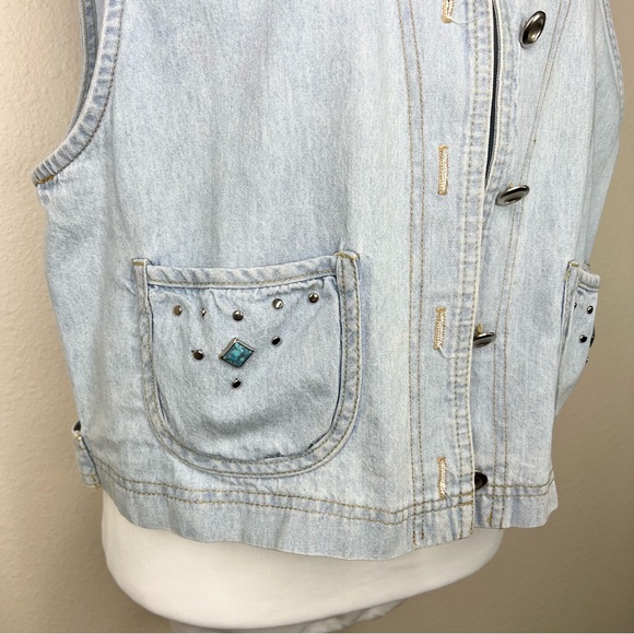 Vintage Nina Piccalino Light Wash Denim Cotton Boho Southwestern Studded Vest - Picture 6 of 12